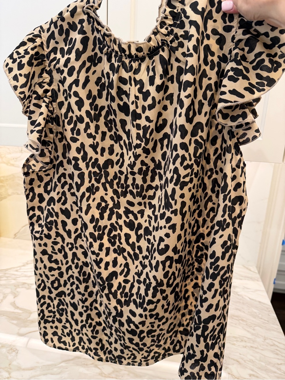 Leopard Print Ruffle Sleeve Top - Black on Tan